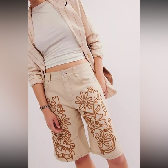 Sold ❌Free People Long Shorts We The Free Cruisin' Soutache Jorts Ivory FESTIVAL - Picture 2 of 9